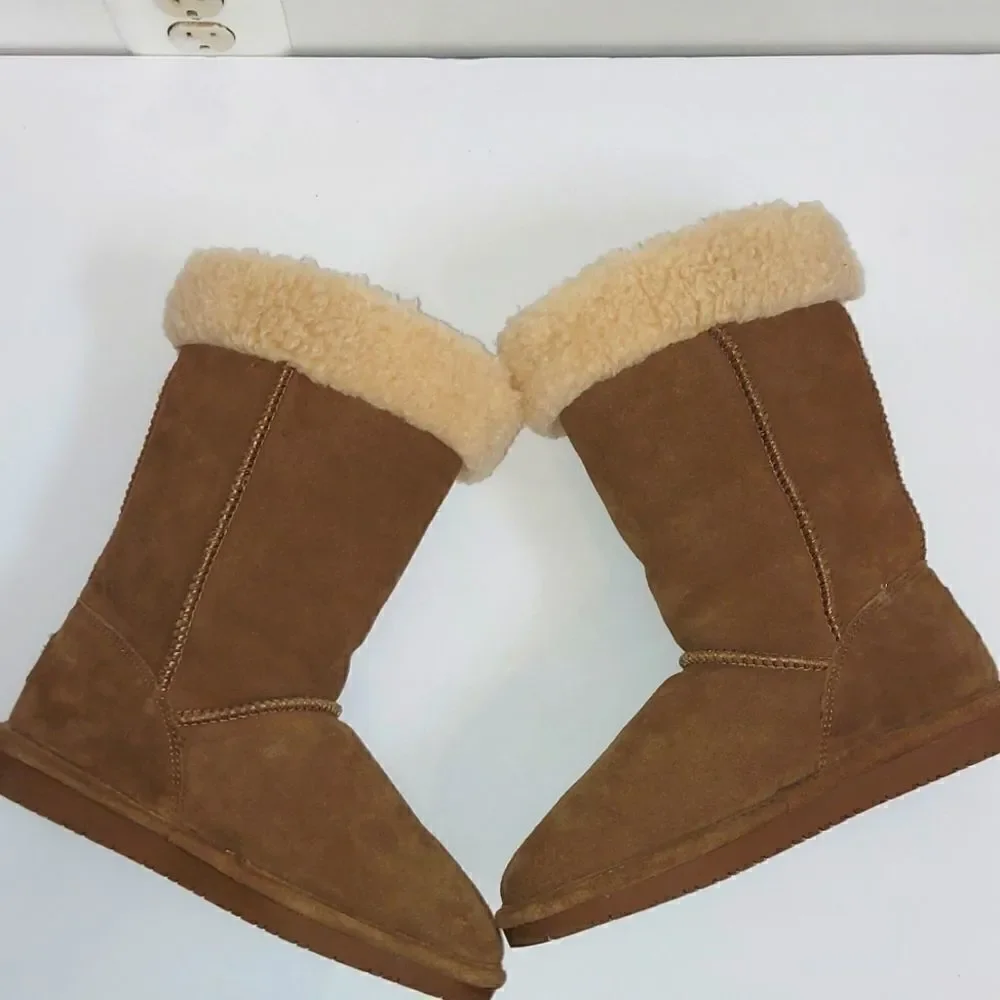 BEARPAW 'Marissa' Womens Brown Fur Lined Boots Sz 7